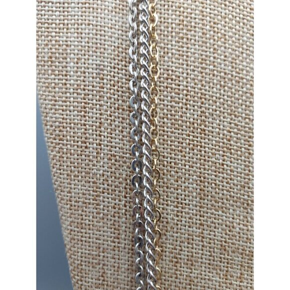 Chico's Two Tone Gold & Silver Multi Chain Pendant Necklace Rhinestone Accents L - Picture 6 of 9